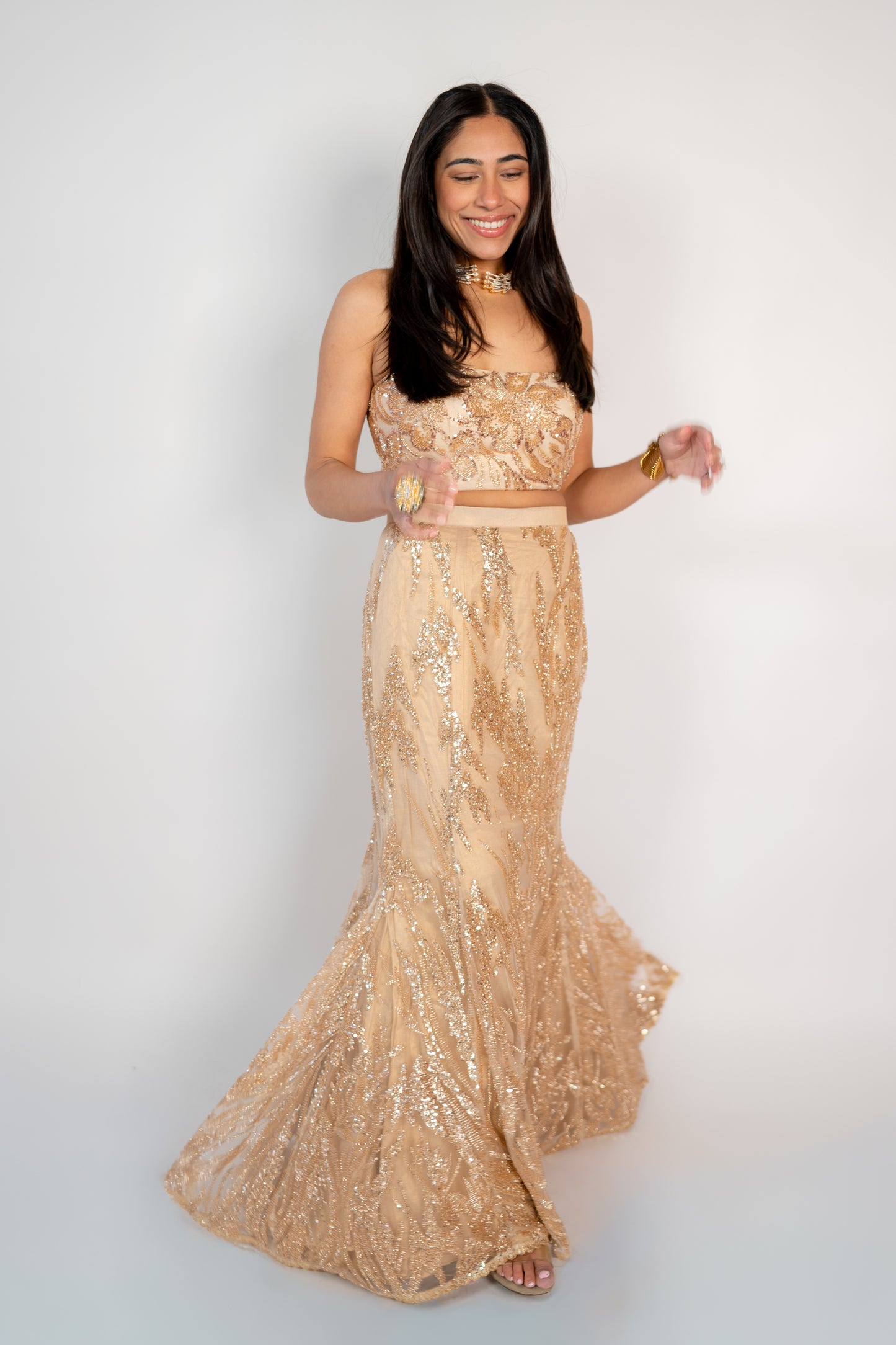 Noor: Gold Banarasi Tissue Jacket Set with Beaded Ensemble