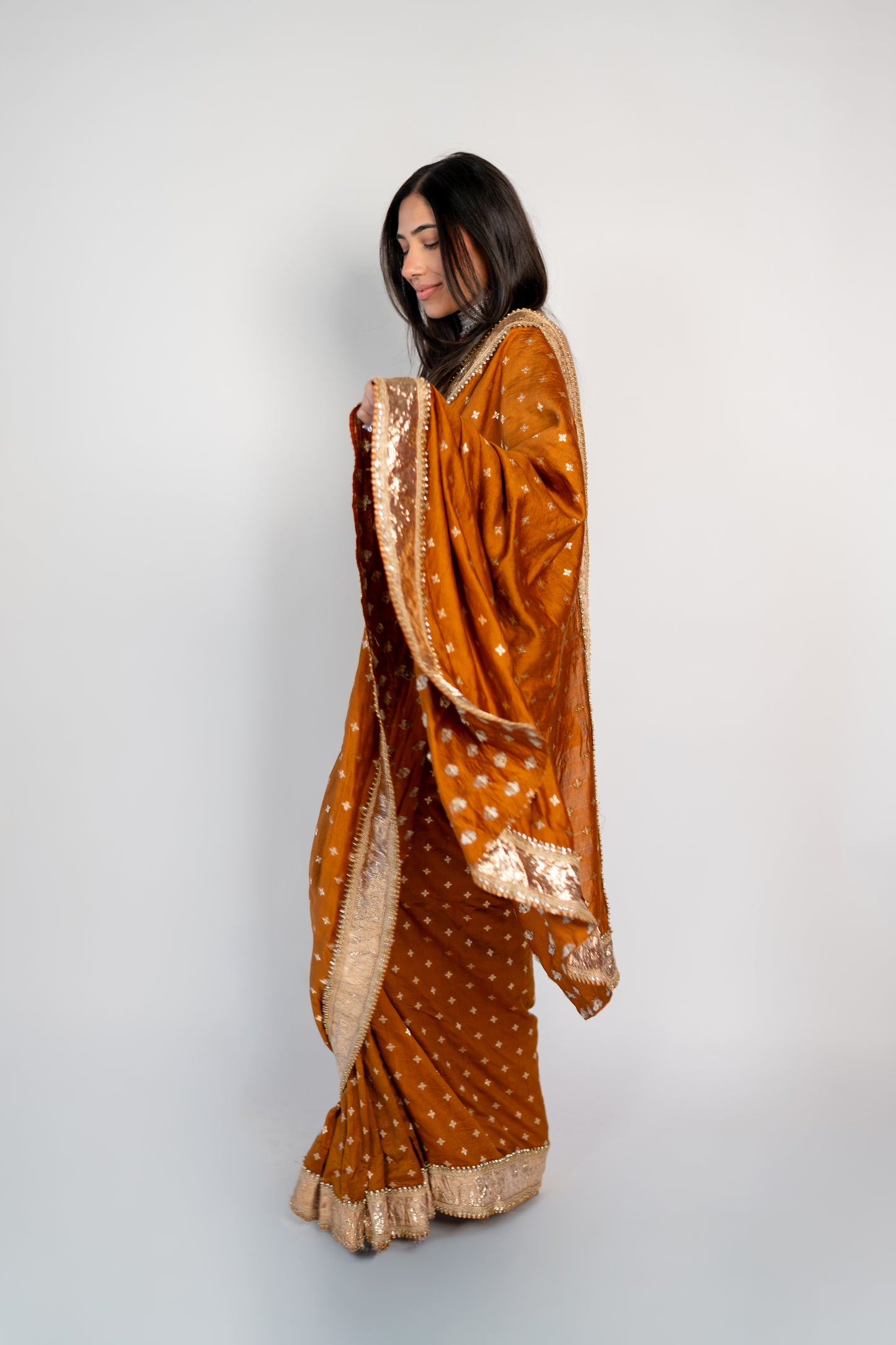 Amara: Pure Silk Pre-draped Sari Set with Embroidered Net Blouse