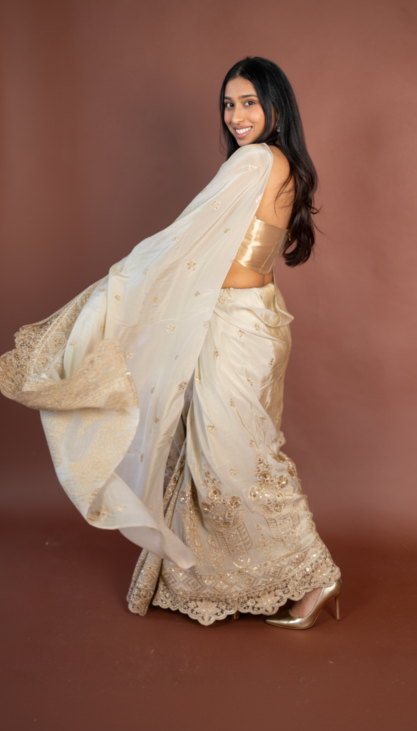 Diya: Banarasi Gold Tissue Sari with Cutwork Blouse