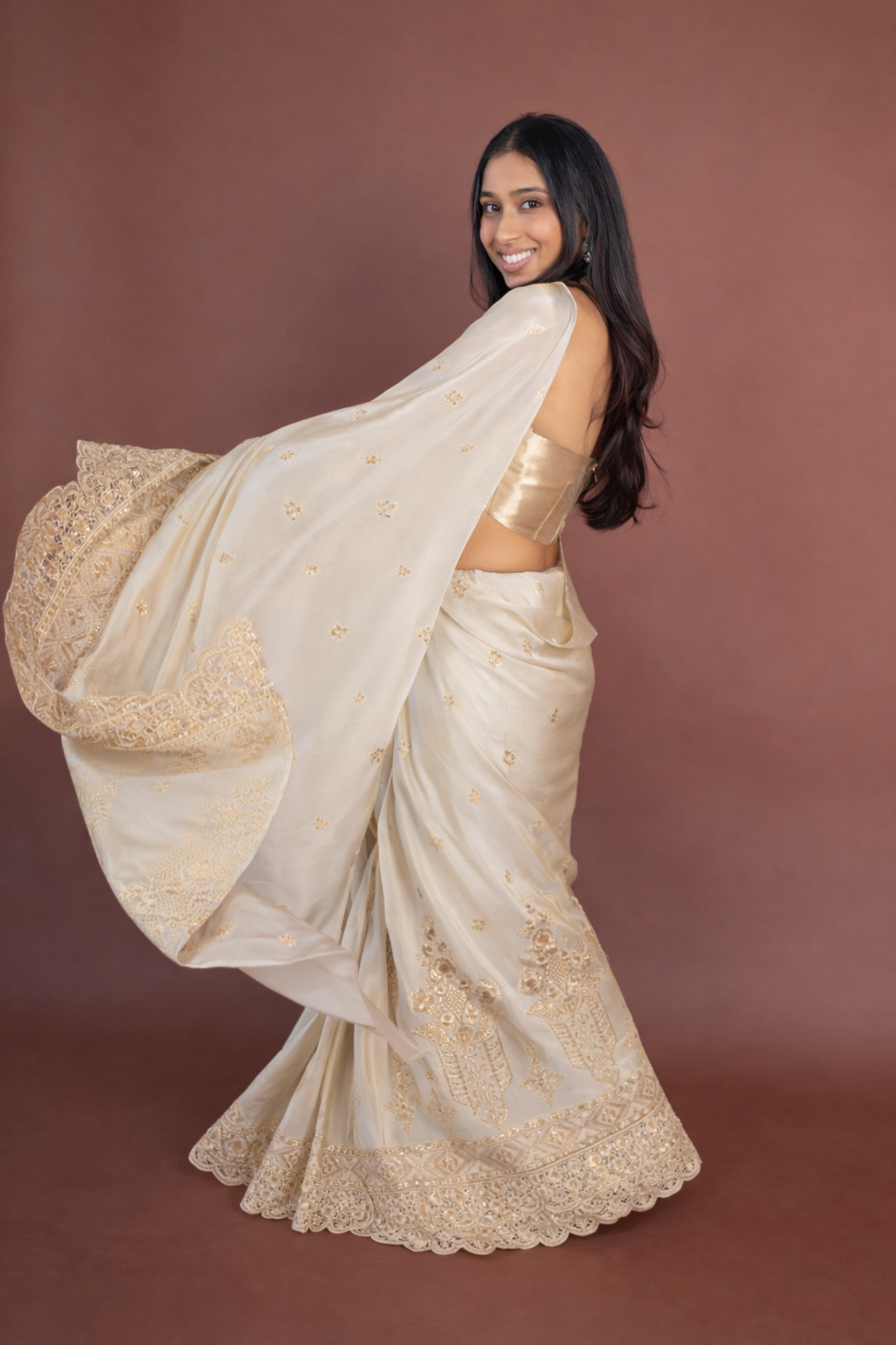 Diya: Banarasi Gold Tissue Sari with Cutwork Blouse