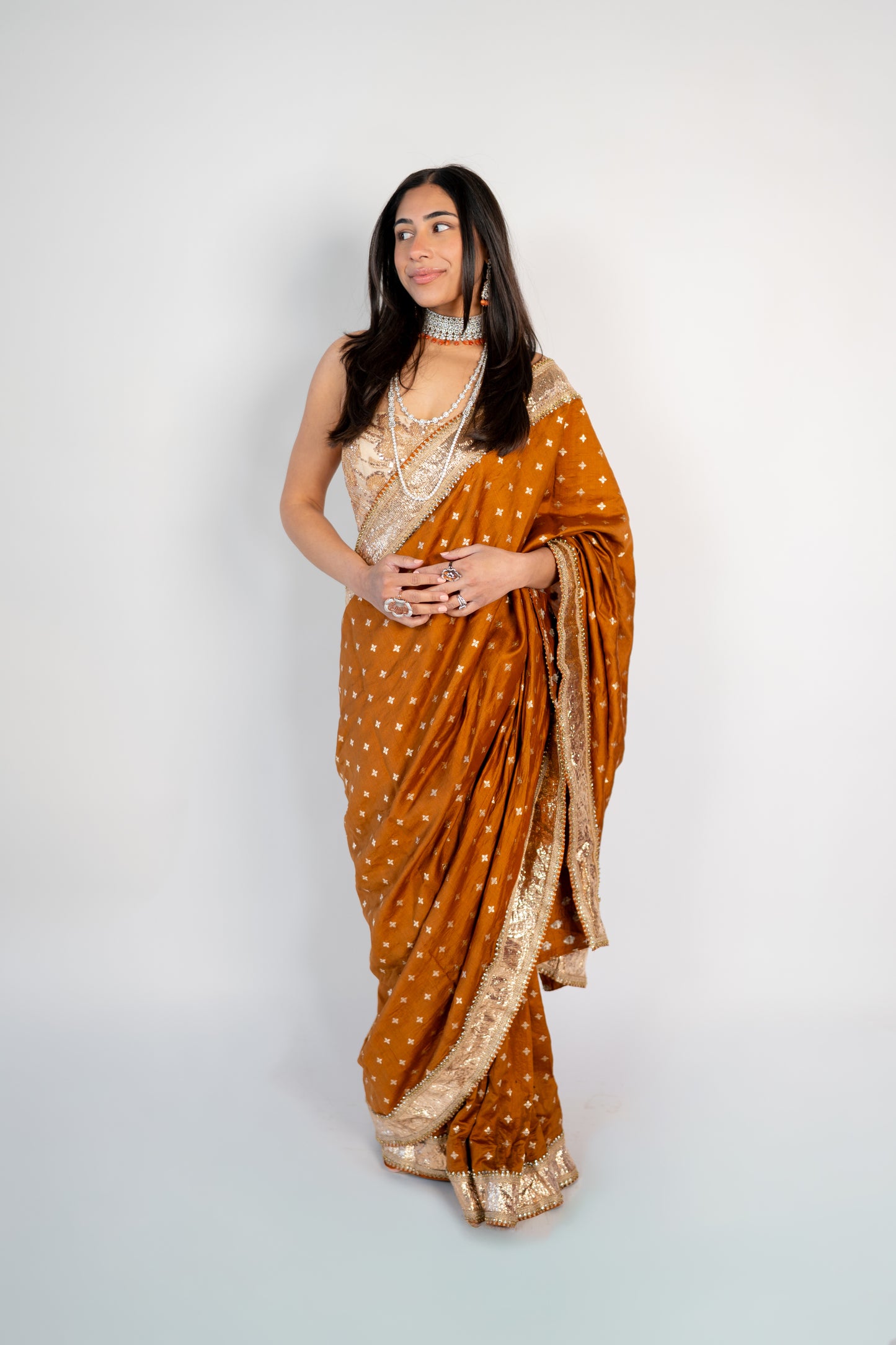 Amara: Pure Silk Pre-draped Sari Set with Embroidered Net Blouse