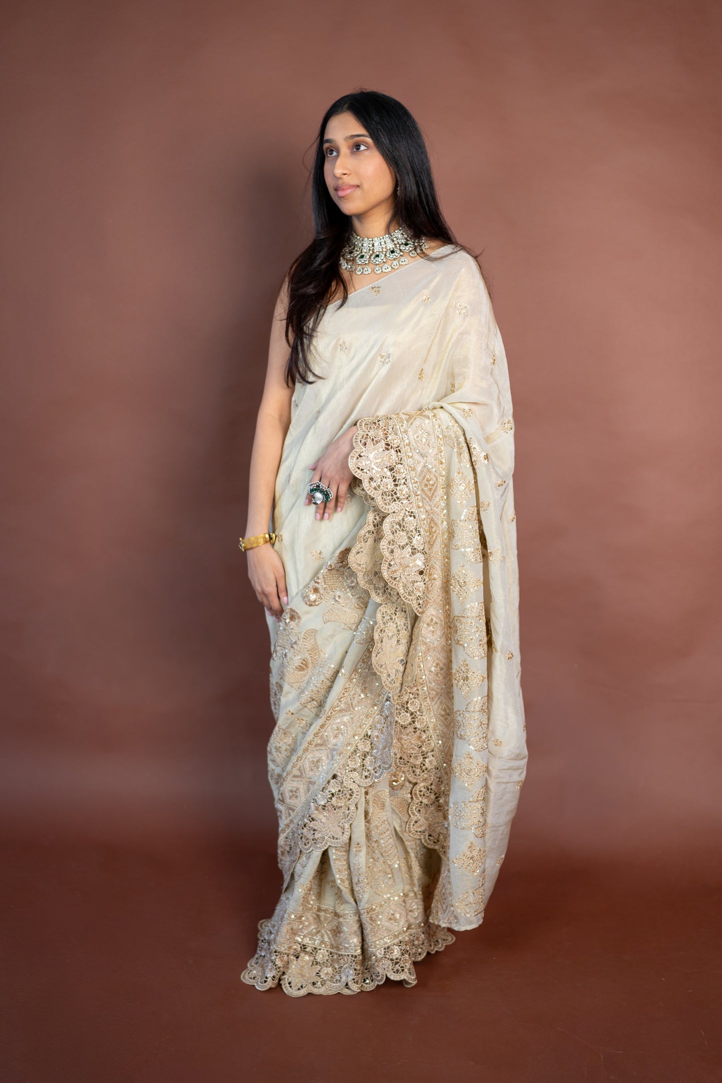 Diya: Banarasi Gold Tissue Sari with Cutwork Blouse