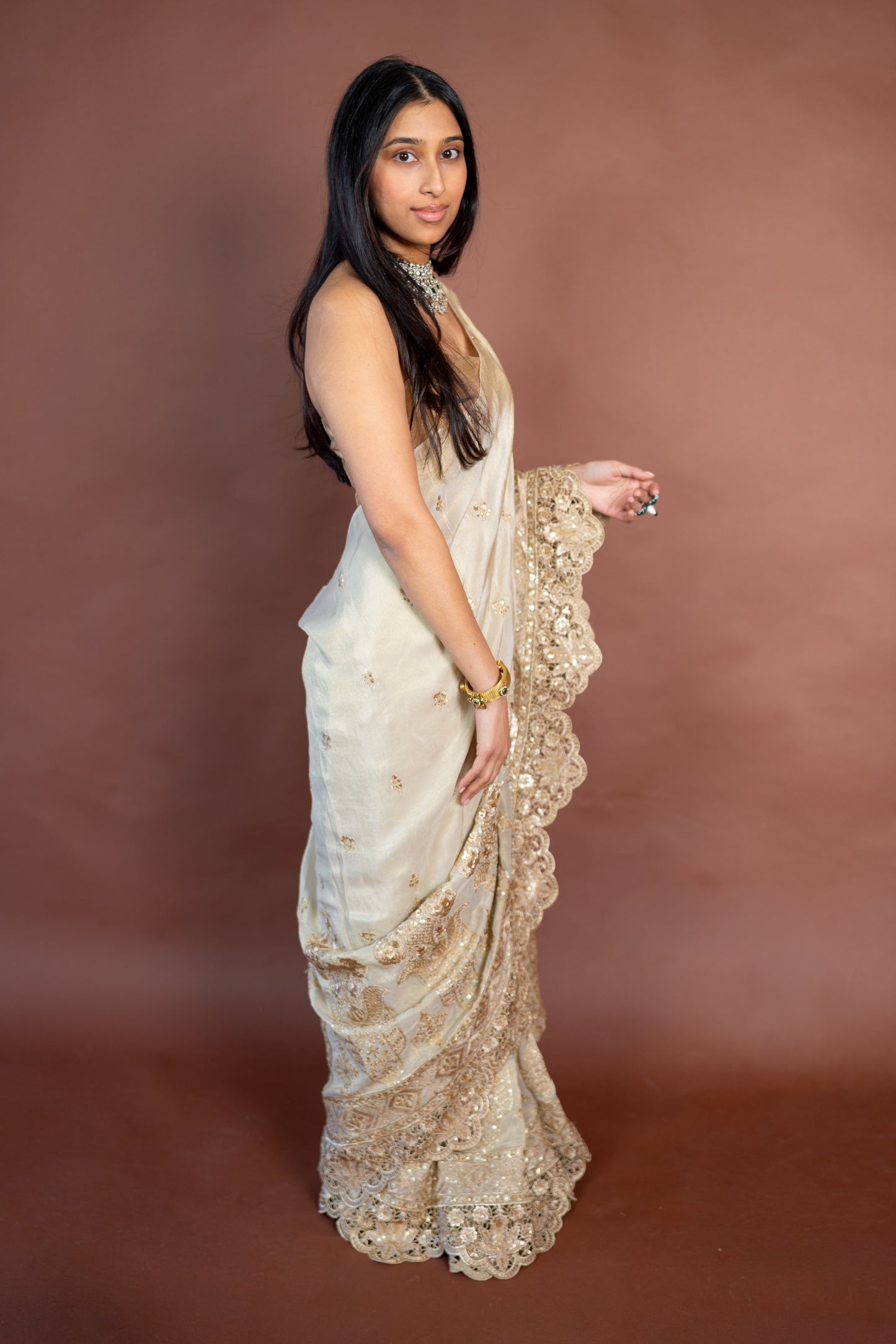 Diya: Banarasi Gold Tissue Sari with Cutwork Blouse